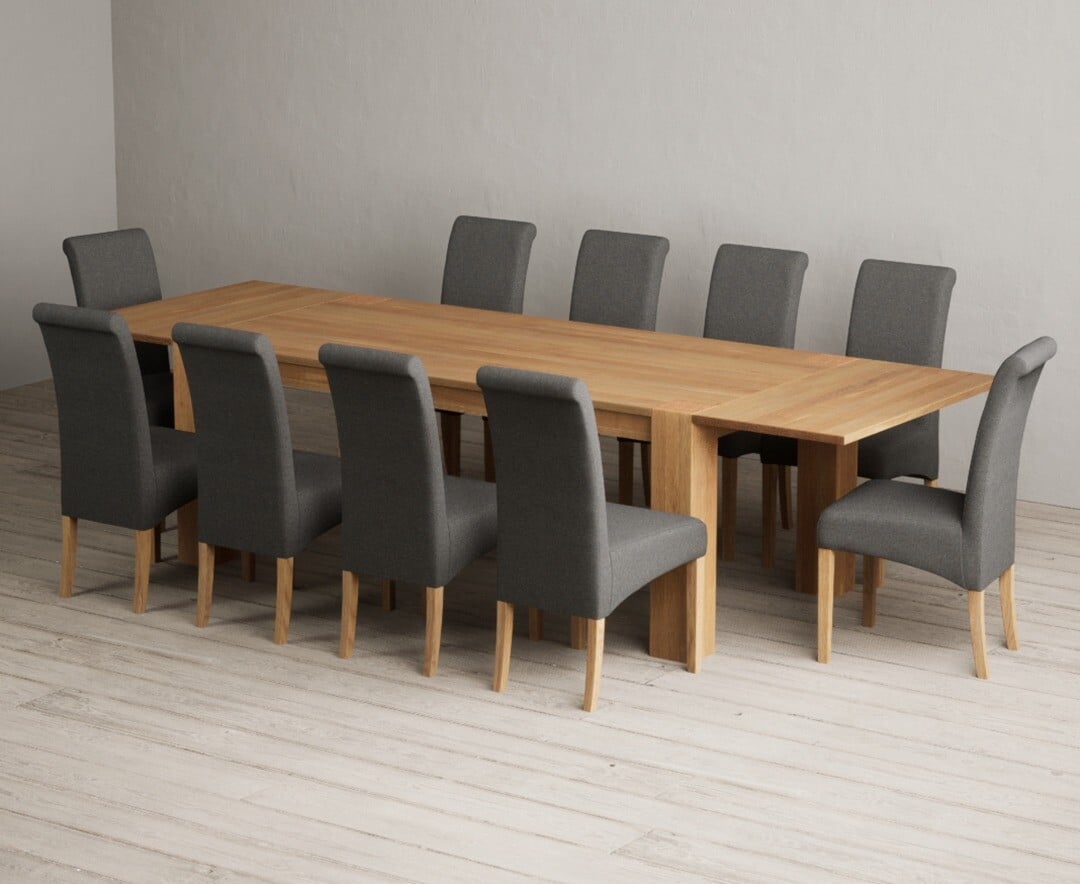 Sheringham 200cm Solid Oak Dining Table with Sheringham Oak Extensions (Pair) with 6 Charcoal Grey Scroll Back Chairs