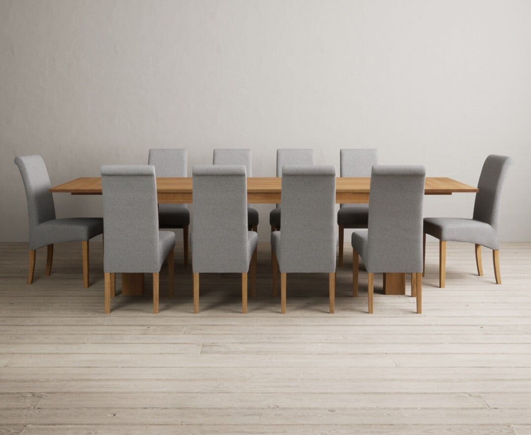 Sheringham 200cm Solid Oak Dining Table with Sheringham Oak Extensions (Pair) with 6 Charcoal Grey Scroll Back Chairs