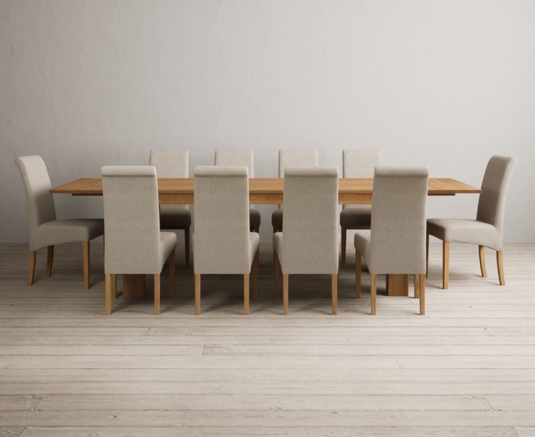 Sheringham 200cm Solid Oak Dining Table with Sheringham Oak Extensions (Pair) with 6 Charcoal Grey Scroll Back Chairs