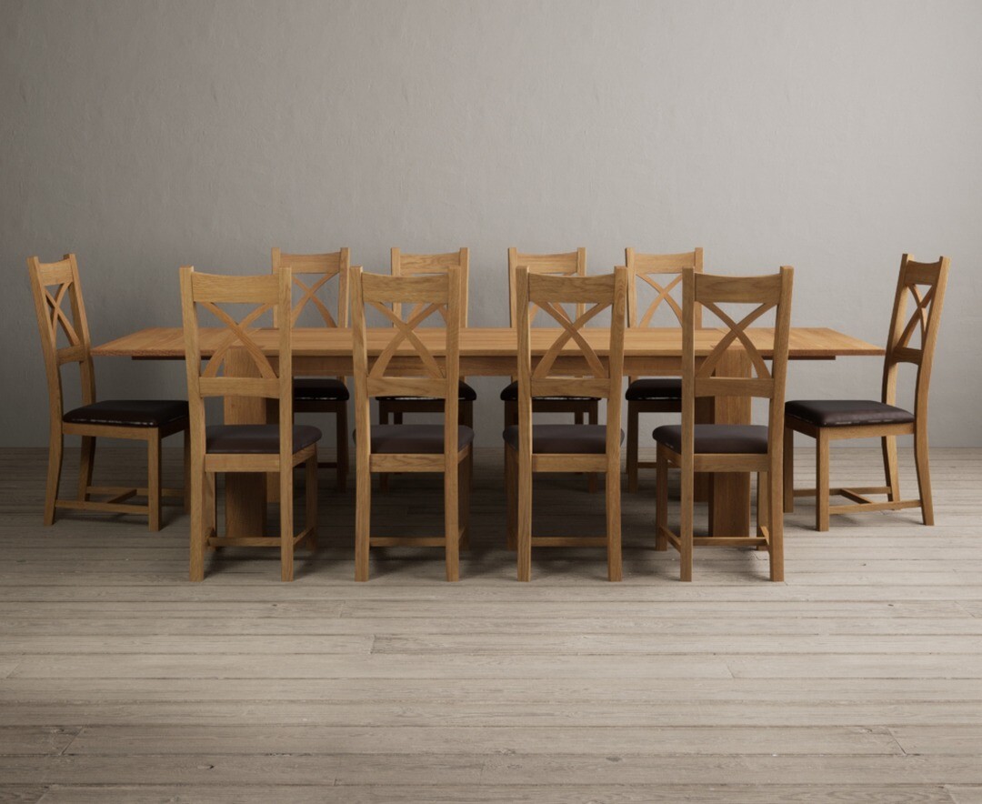 Sheringham 200cm Solid Oak Dining Table with Sheringham Oak Extensions (Pair) with 12 Charcoal Grey Natural Solid Oak Chairs