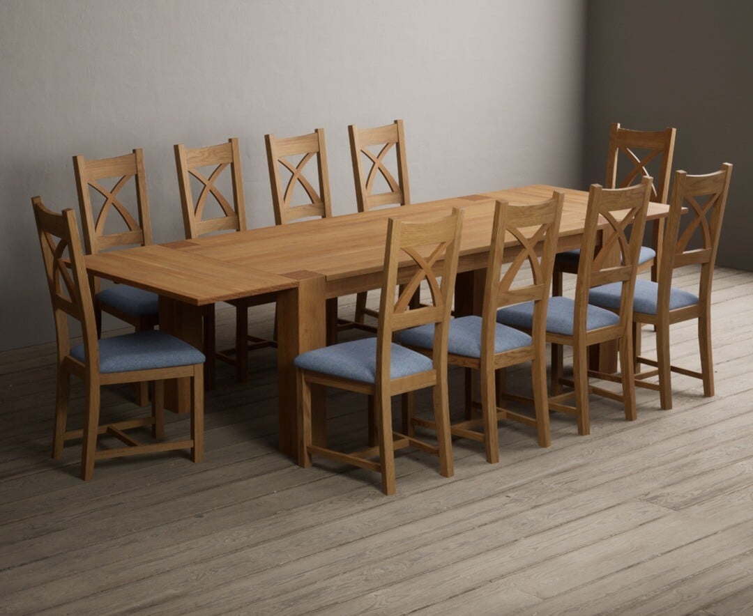 Sheringham 200cm Solid Oak Dining Table with Sheringham Oak Extensions (Pair) with 12 Charcoal Grey Natural Solid Oak Chairs