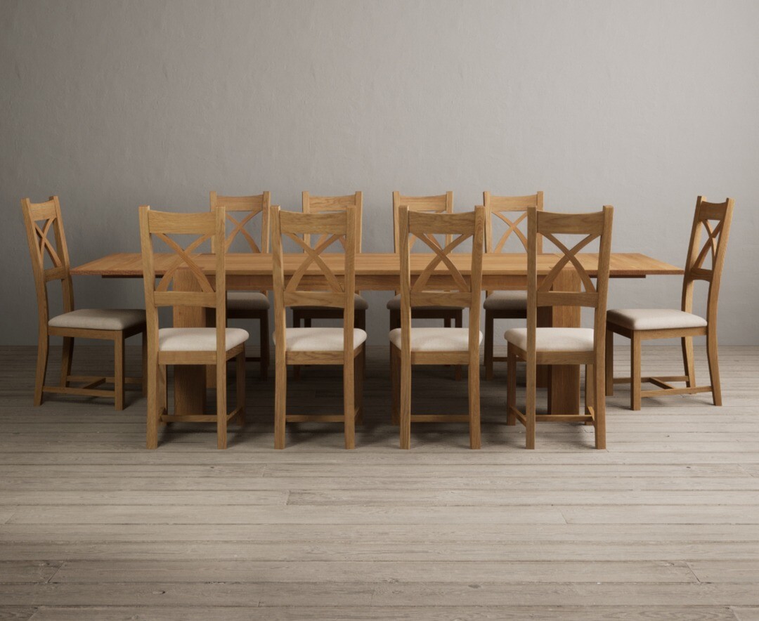 Sheringham 200cm Solid Oak Dining Table with Sheringham Oak Extensions (Pair) with 12 Charcoal Grey Natural Solid Oak Chairs