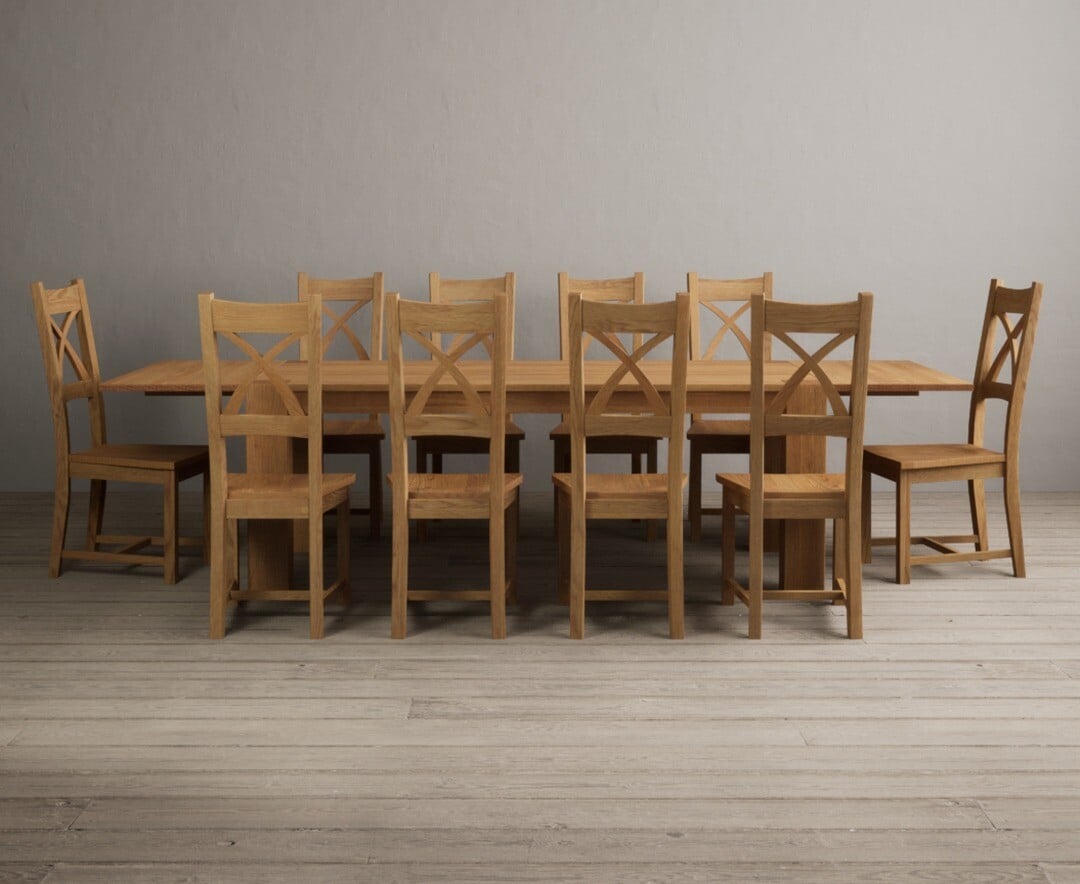 Sheringham 200cm Solid Oak Dining Table with Sheringham Oak Extensions (Pair) with 12 Charcoal Grey Natural Solid Oak Chairs