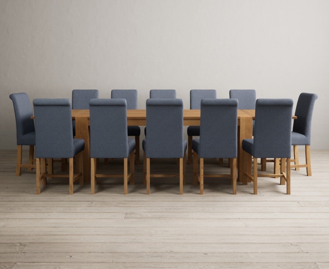 Sheringham 200cm Solid Oak Dining Table with Sheringham Oak Extensions (Pair) with 12 Charcoal Grey Braced Chairs