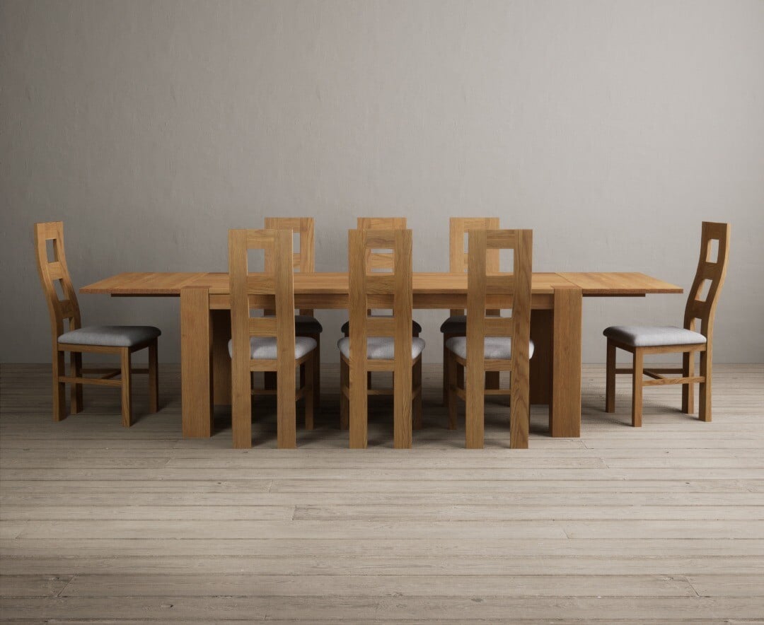 Sheringham 200cm Solid Oak Dining Table with Sheringham Oak Extensions (Pair) with 12 Charcoal Grey Natural Solid Oak Chairs