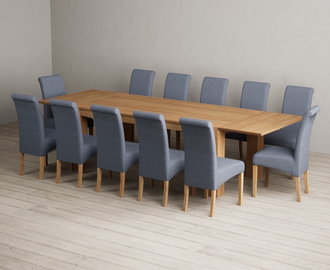 Sheringham 200cm Solid Oak Dining Table with Sheringham Oak Extensions (Pair) with 6 Charcoal Grey Scroll Back Chairs