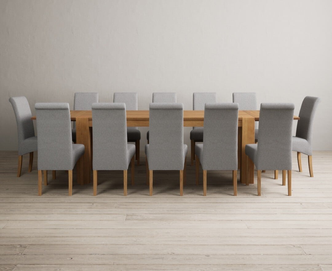 Sheringham 200cm Solid Oak Dining Table with Sheringham Oak Extensions (Pair) with 6 Charcoal Grey Scroll Back Chairs