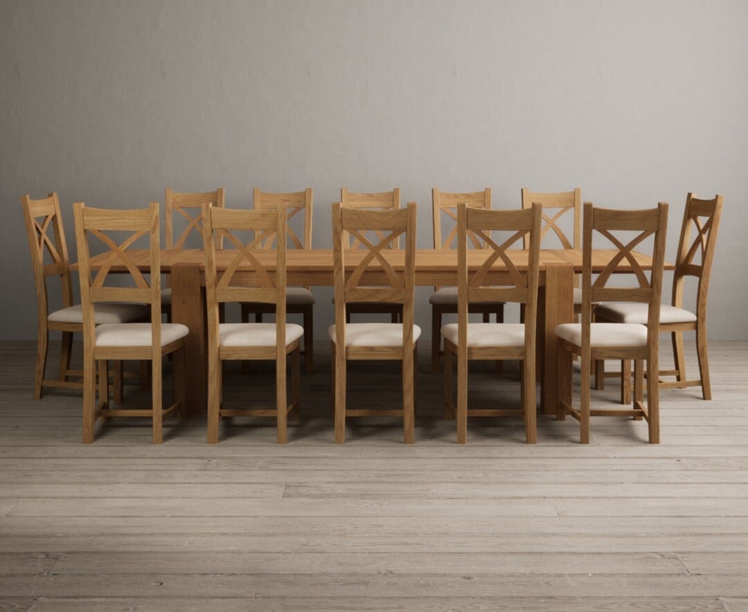 Sheringham 200cm Solid Oak Dining Table with Sheringham Oak Extensions (Pair) with 12 Charcoal Grey Natural Solid Oak Chairs