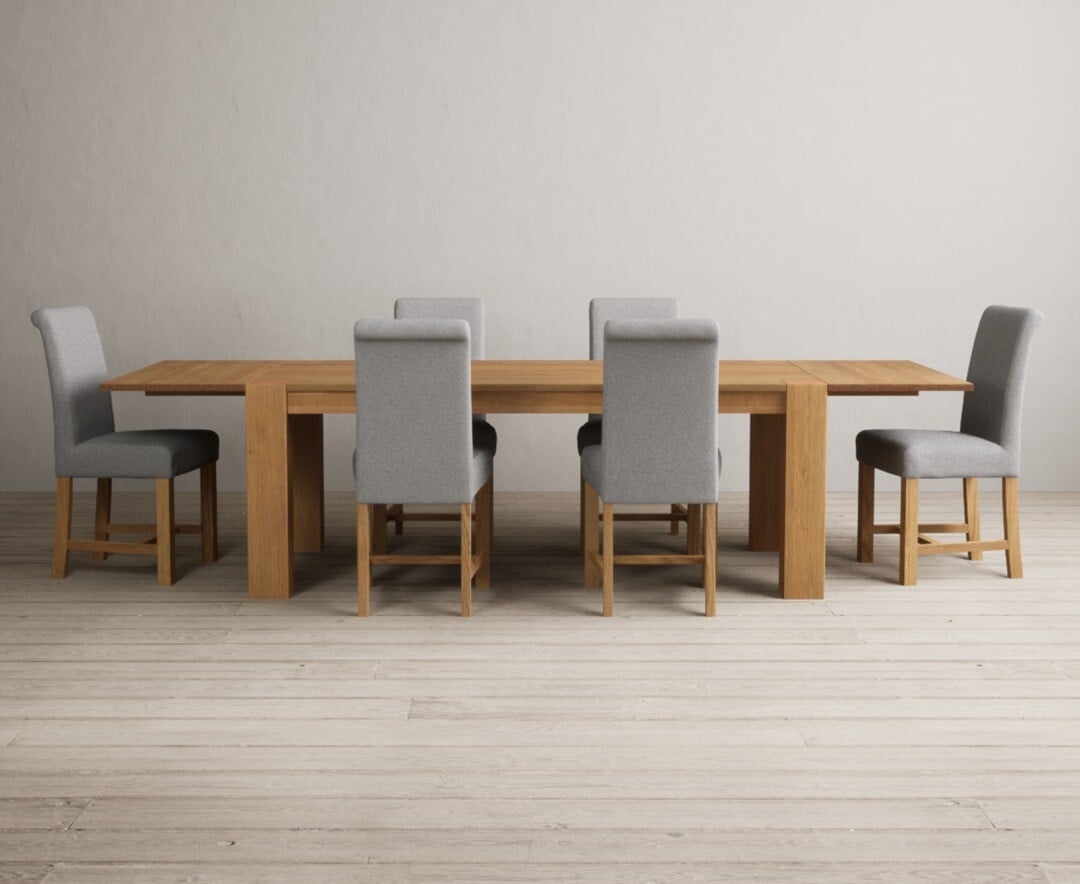 Sheringham 200cm Solid Oak Dining Table with Sheringham Oak Extensions (Pair) with 12 Charcoal Grey Braced Chairs