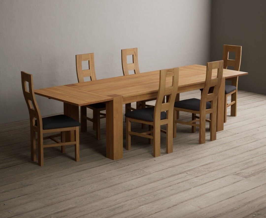 Sheringham 200cm Solid Oak Dining Table with Sheringham Oak Extensions (Pair) with 12 Charcoal Grey Natural Solid Oak Chairs