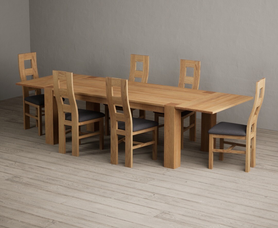 Sheringham 200cm Solid Oak Dining Table With Sheringham Oak Extensions Pair With 12 Charcoal Grey Natural Chairs