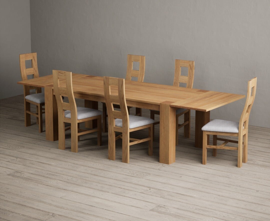 Sheringham 200cm Solid Oak Dining Table with Sheringham Oak Extensions (Pair) with 12 Charcoal Grey Natural Solid Oak Chairs
