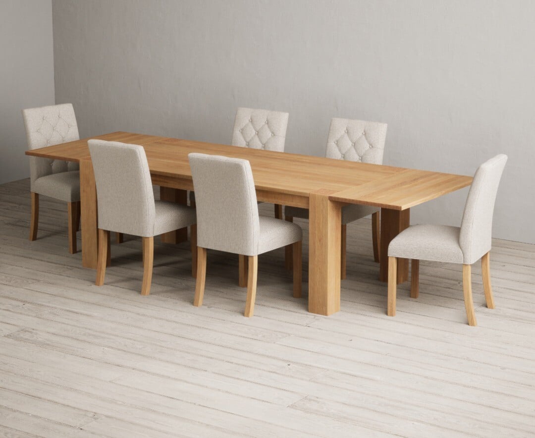 Sheringham 200cm Solid Oak Dining Table With 6 Natural Isabella Chairs With Sheringham Oak Extensions Pair