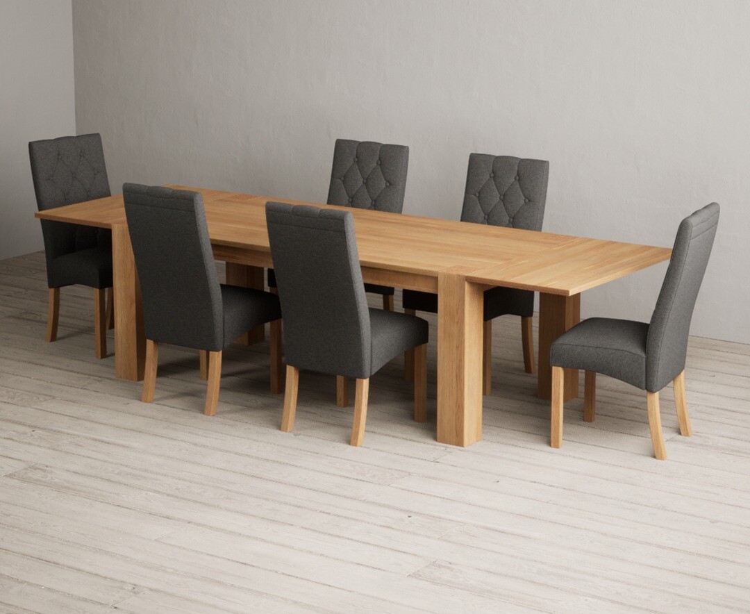 Sheringham 200cm Solid Oak Dining Table With 6 Grey Maya Chairs With Sheringham Oak Extensions Pair