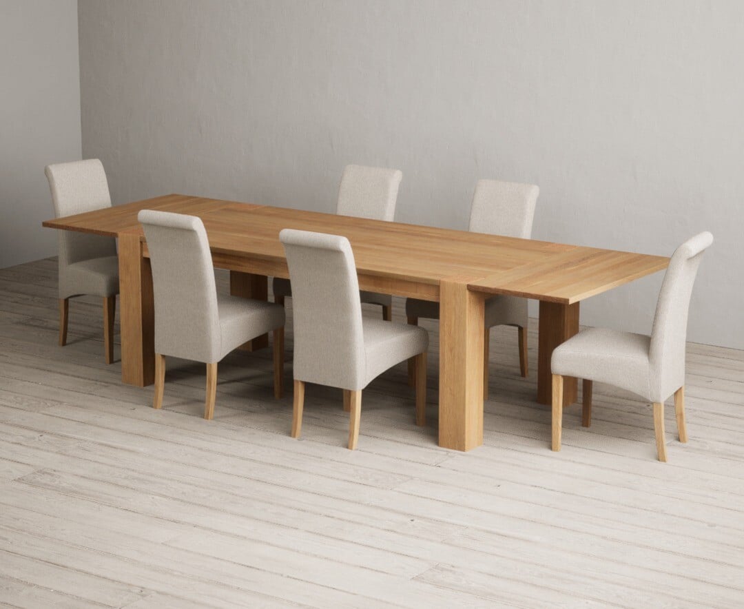 Sheringham 200cm Solid Oak Dining Table with Sheringham Oak Extensions (Pair) with 6 Charcoal Grey Scroll Back Chairs