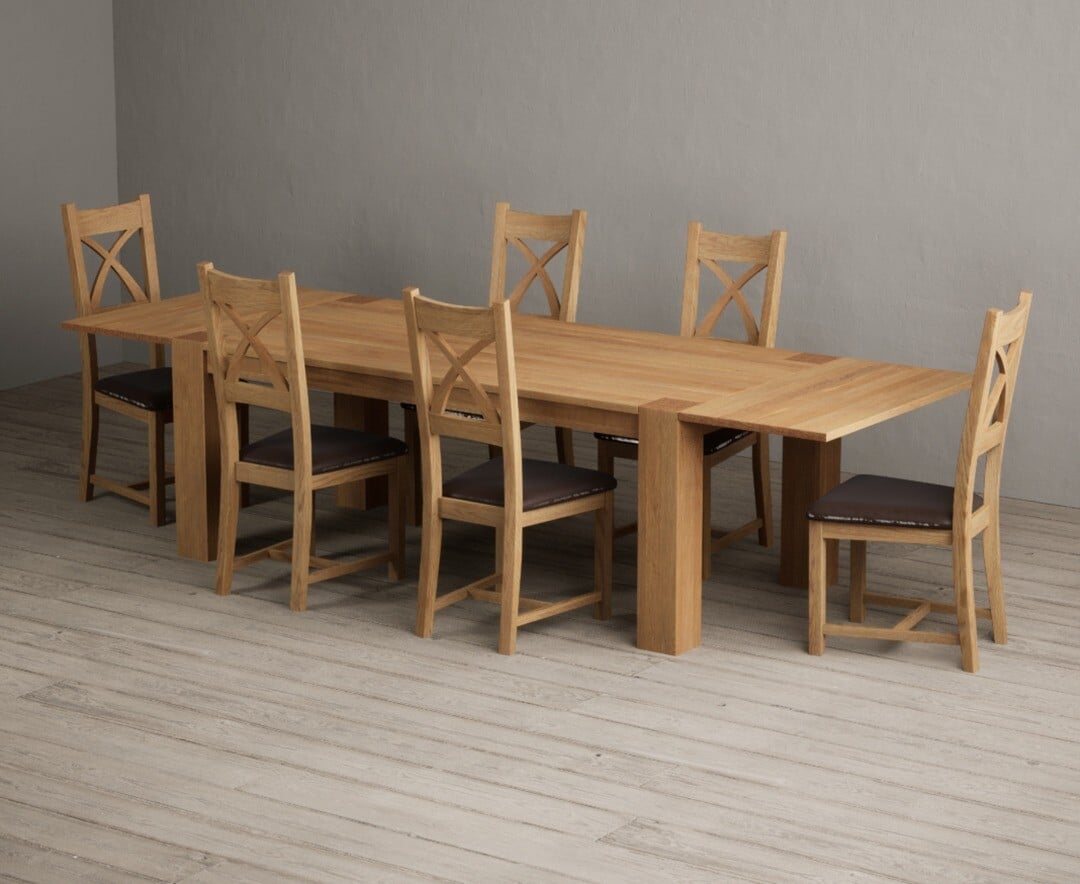 Sheringham 200cm Solid Oak Dining Table with Sheringham Oak Extensions (Pair) with 12 Charcoal Grey Natural Solid Oak Chairs