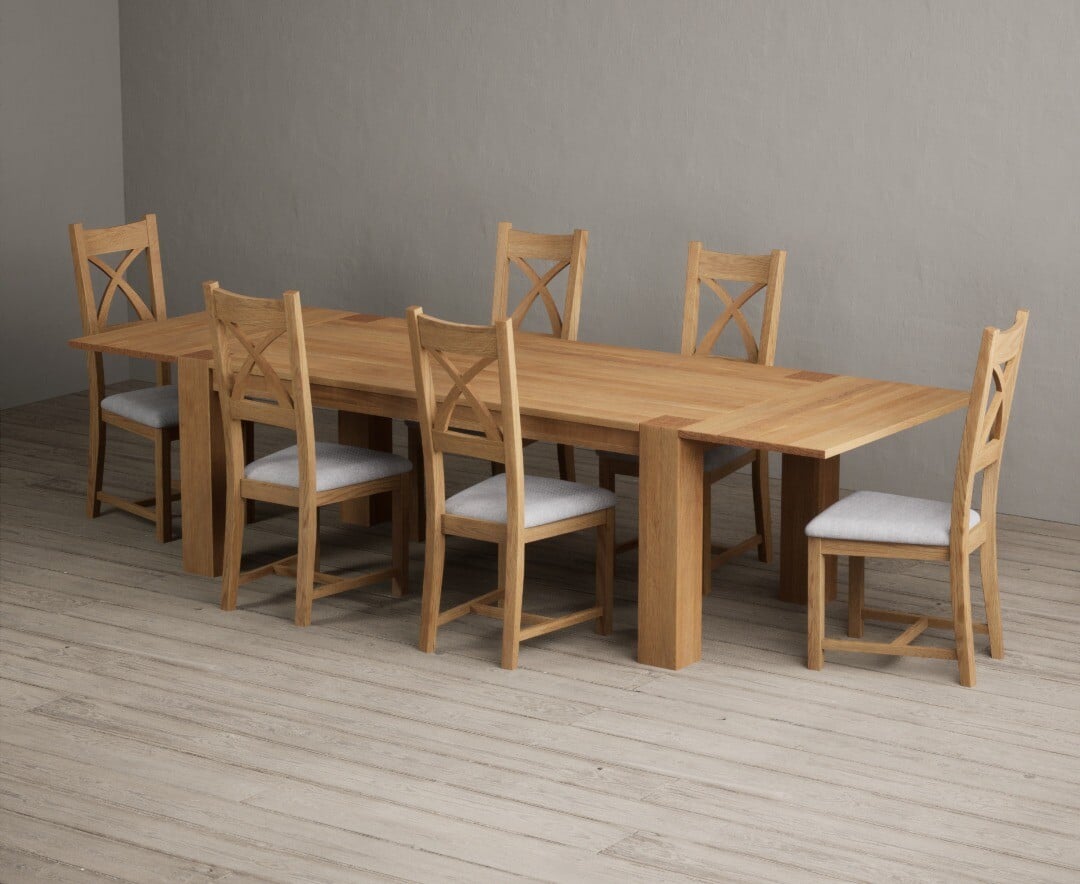 Sheringham 200cm Solid Oak Dining Table with Sheringham Oak Extensions (Pair) with 12 Charcoal Grey Natural Solid Oak Chairs