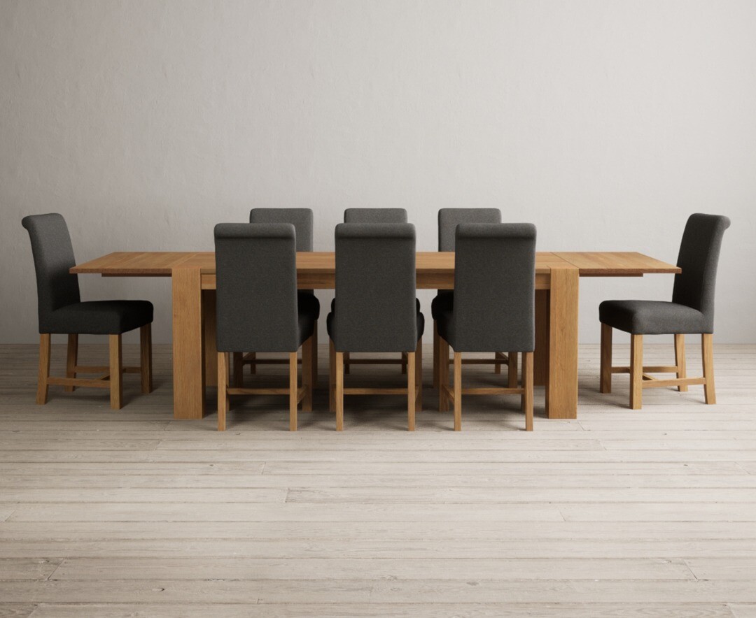 Sheringham 200cm Solid Oak Dining Table with Sheringham Oak Extensions (Pair) with 12 Charcoal Grey Braced Chairs