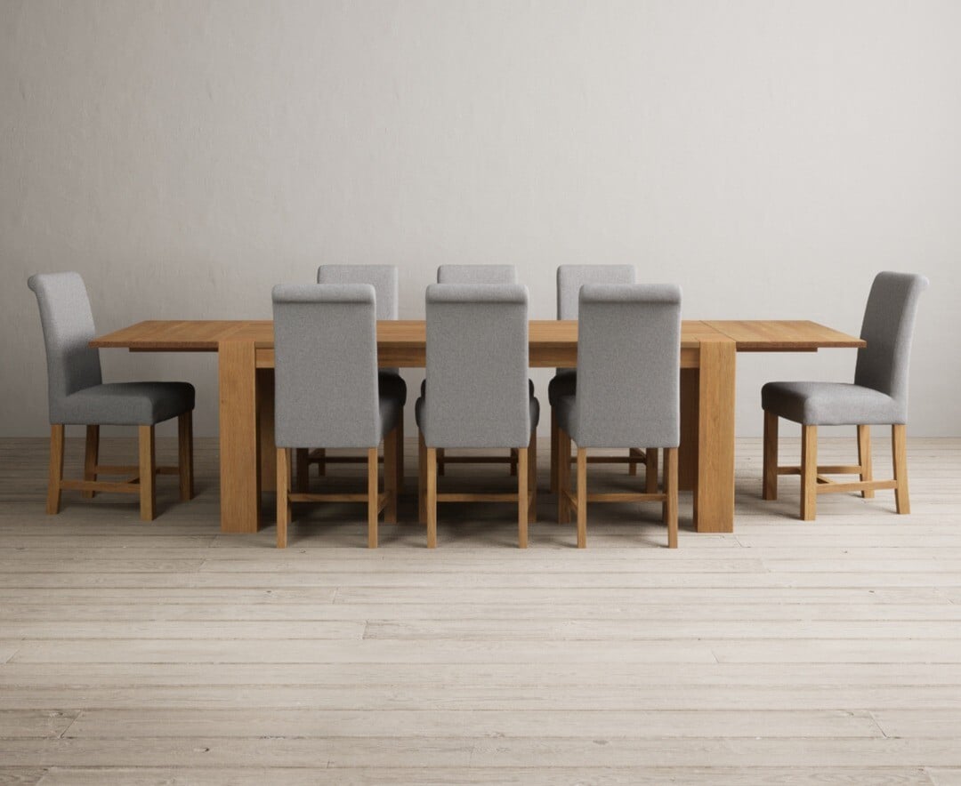 Sheringham 200cm Solid Oak Dining Table with Sheringham Oak Extensions (Pair) with 12 Charcoal Grey Braced Chairs
