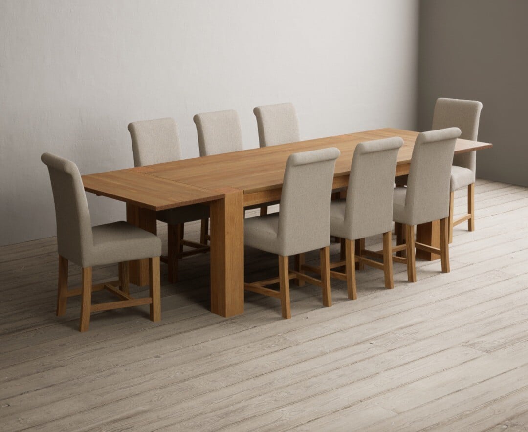Sheringham 200cm Solid Oak Dining Table with Sheringham Oak Extensions (Pair) with 12 Charcoal Grey Braced Chairs