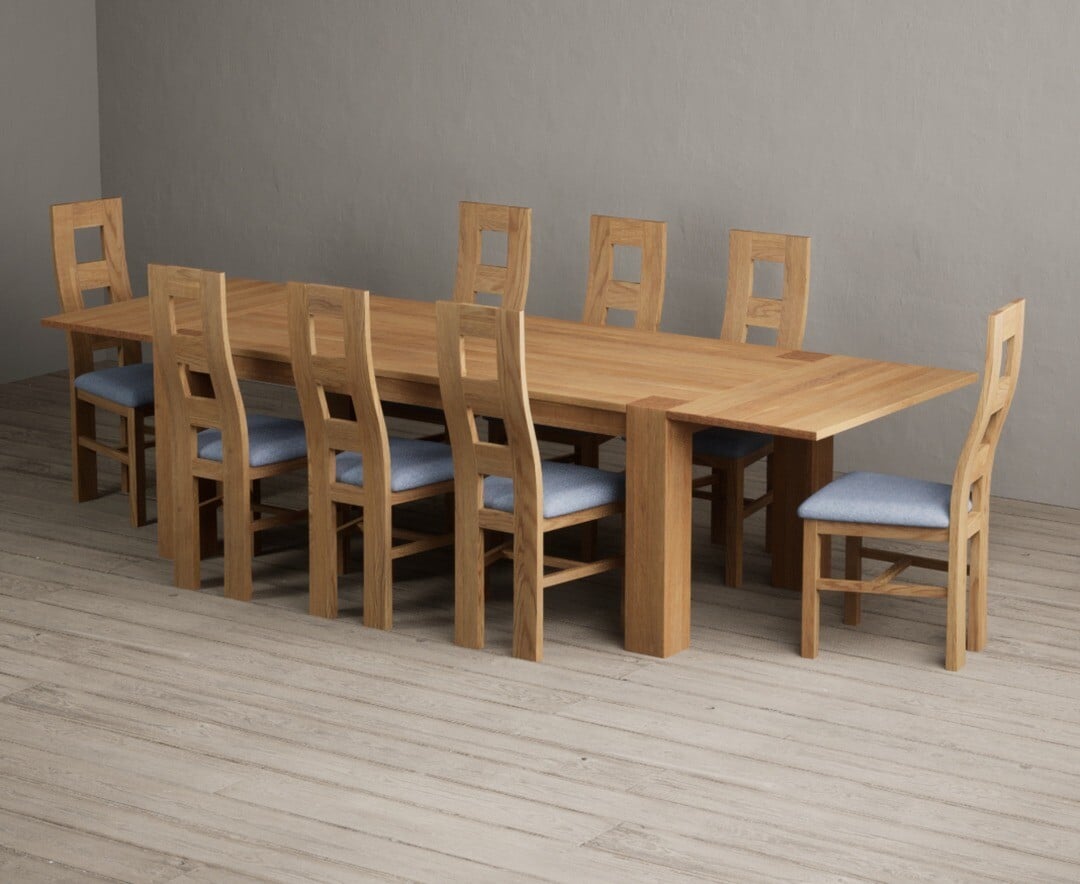 Sheringham 200cm Solid Oak Dining Table with Sheringham Oak Extensions (Pair) with 12 Charcoal Grey Natural Solid Oak Chairs