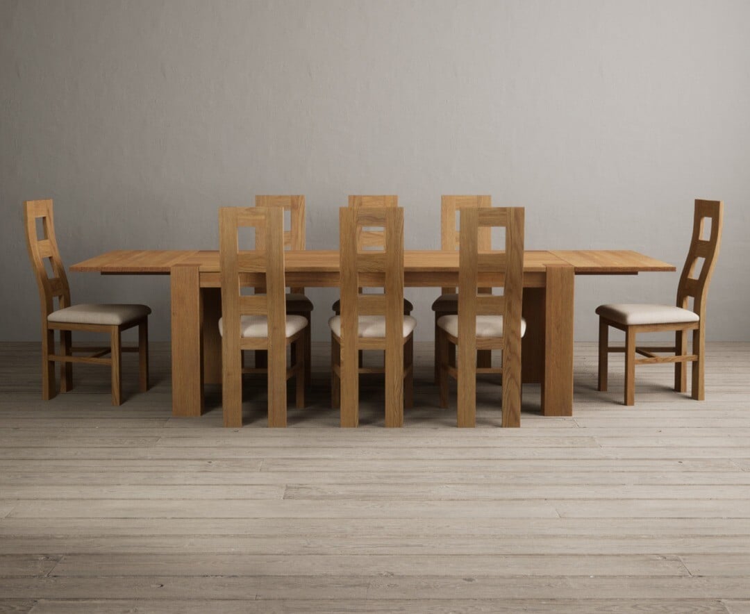 Sheringham 200cm Solid Oak Dining Table with Sheringham Oak Extensions (Pair) with 12 Charcoal Grey Natural Solid Oak Chairs