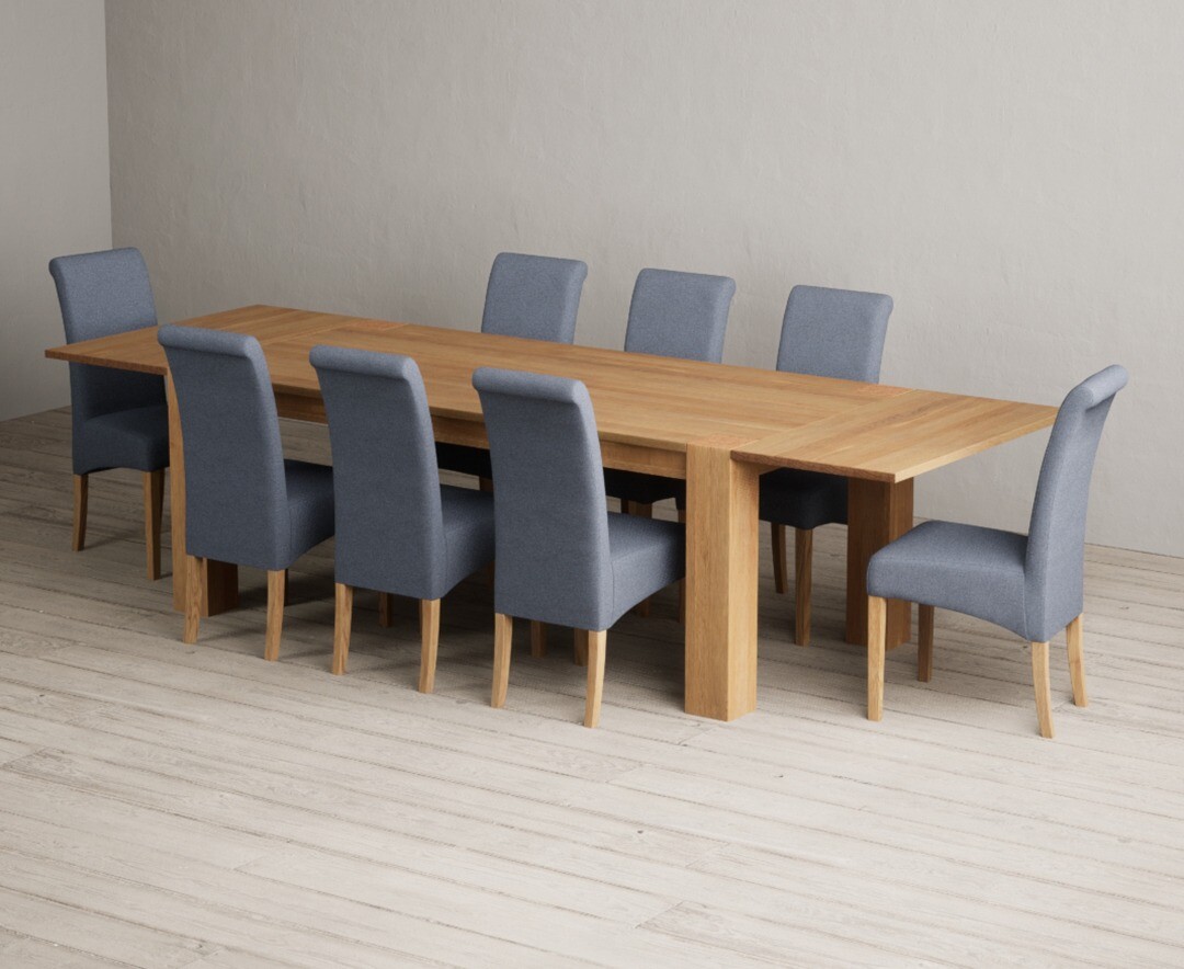 Sheringham 200cm Solid Oak Dining Table with Sheringham Oak Extensions (Pair) with 6 Charcoal Grey Scroll Back Chairs