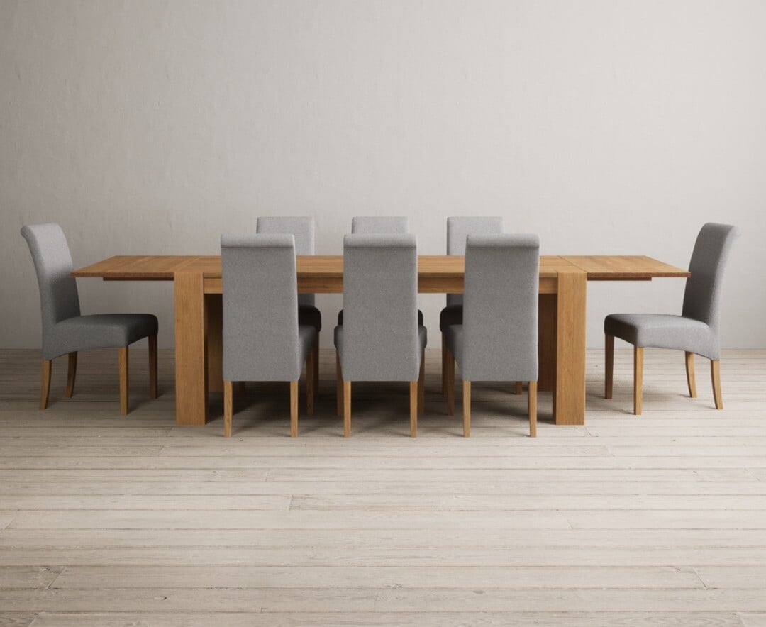 Sheringham 200cm Solid Oak Dining Table with Sheringham Oak Extensions (Pair) with 6 Charcoal Grey Scroll Back Chairs