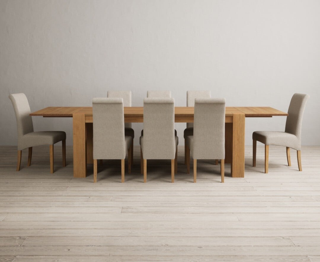 Sheringham 200cm Solid Oak Dining Table with Sheringham Oak Extensions (Pair) with 6 Charcoal Grey Scroll Back Chairs