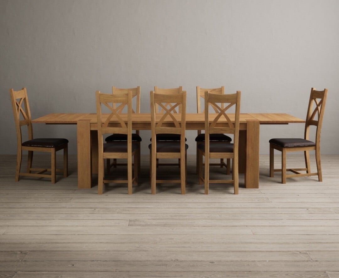 Sheringham 200cm Solid Oak Dining Table with Sheringham Oak Extensions (Pair) with 12 Charcoal Grey Natural Solid Oak Chairs