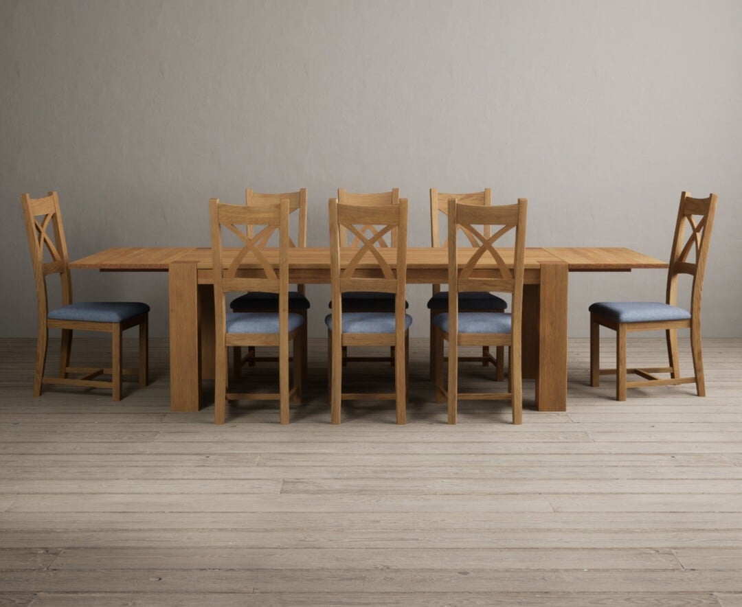 Sheringham 200cm Solid Oak Dining Table with Sheringham Oak Extensions (Pair) with 12 Charcoal Grey Natural Solid Oak Chairs