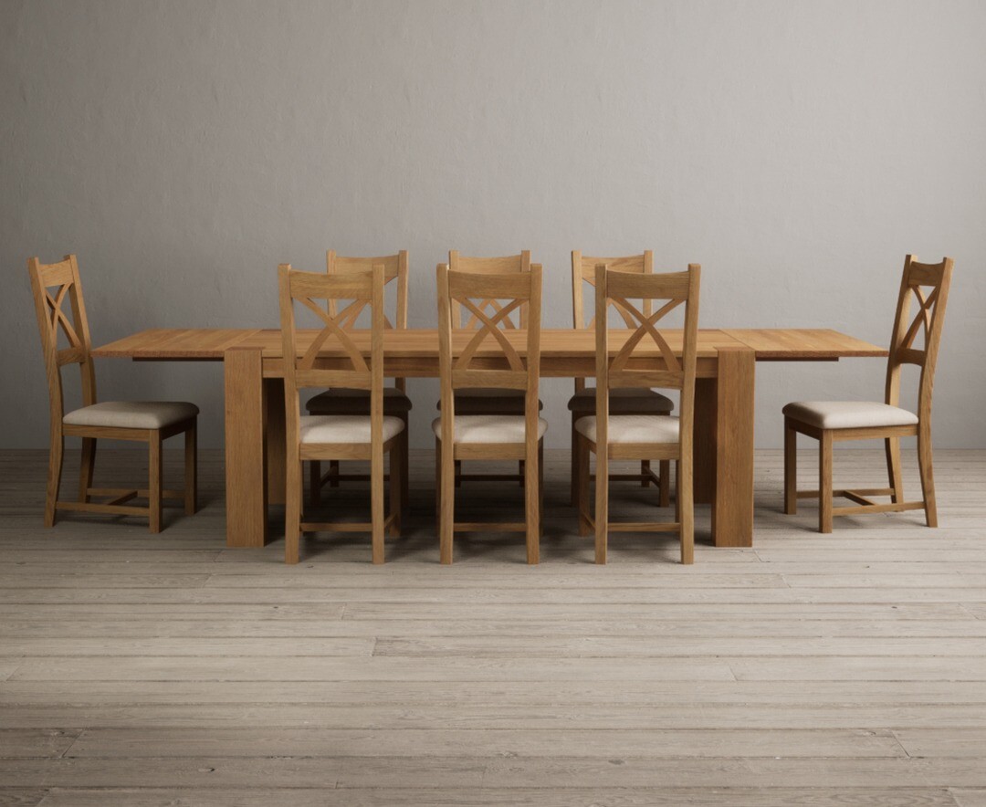 Sheringham 200cm Solid Oak Dining Table with Sheringham Oak Extensions (Pair) with 12 Charcoal Grey Natural Solid Oak Chairs