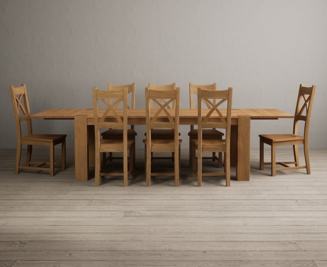 Sheringham 200cm Solid Oak Dining Table with Sheringham Oak Extensions (Pair) with 12 Charcoal Grey Natural Solid Oak Chairs
