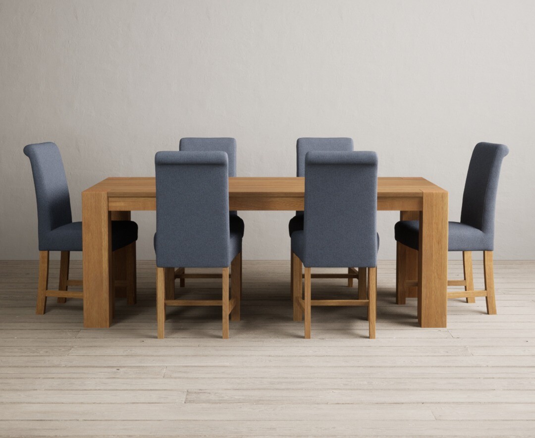 Sheringham 200cm Solid Oak Dining Table with 6 Charcoal Grey Braced Chairs