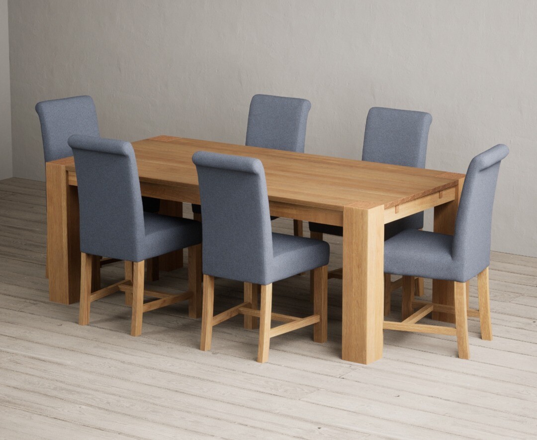 Sheringham 200cm Solid Oak Dining Table With 8 Grey Braced Chairs