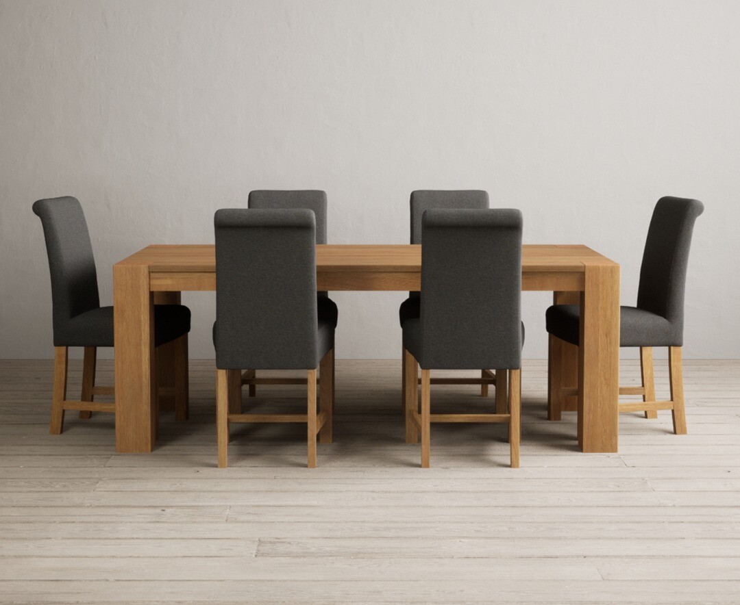 Sheringham 200cm Solid Oak Dining Table with 6 Charcoal Grey Braced Chairs