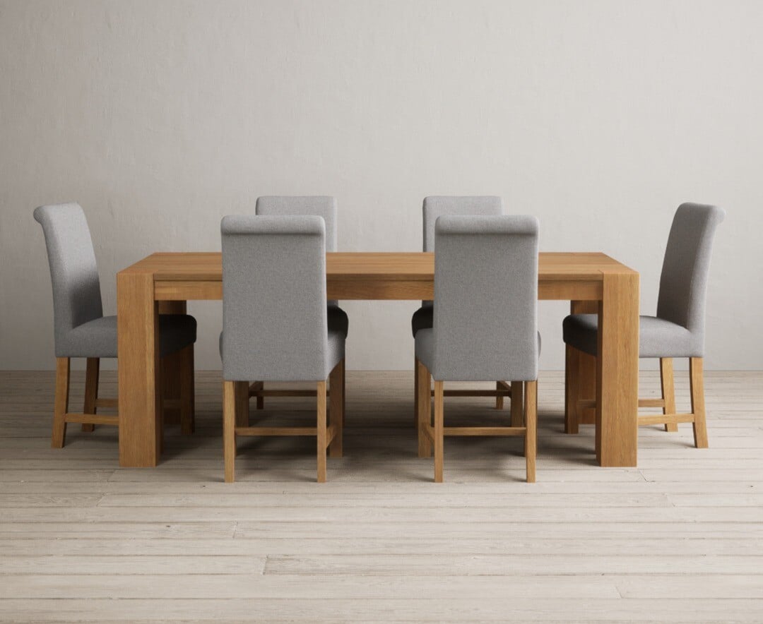 Sheringham 200cm Solid Oak Dining Table with 6 Charcoal Grey Braced Chairs