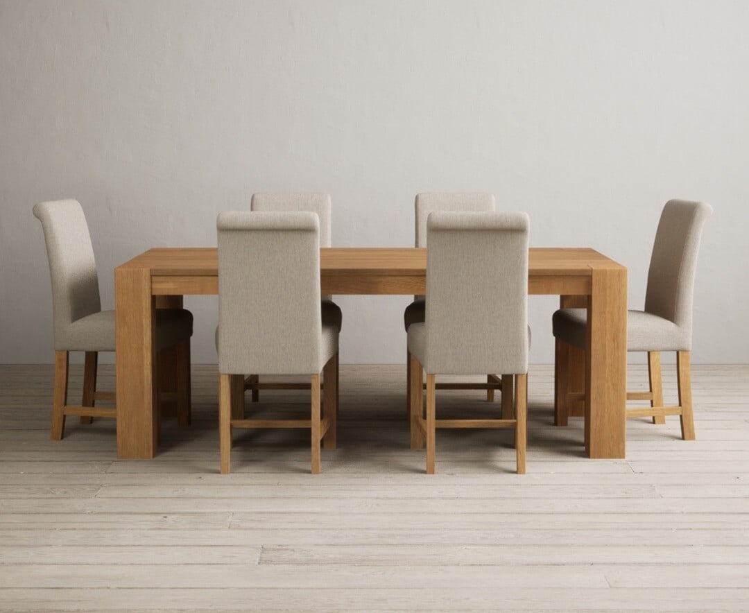 Sheringham 200cm Solid Oak Dining Table with 6 Charcoal Grey Braced Chairs