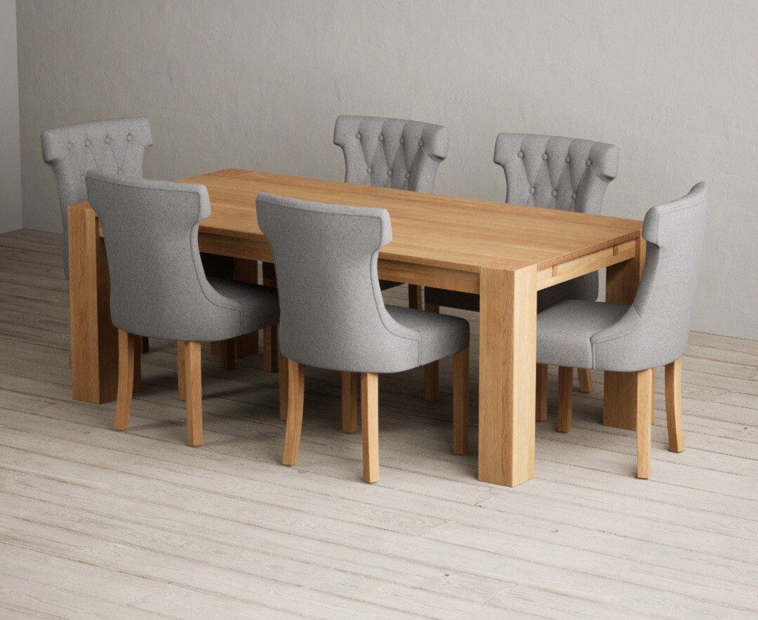 Sheringham 200cm Solid Oak Dining Table With 8 Grey Clara Chairs
