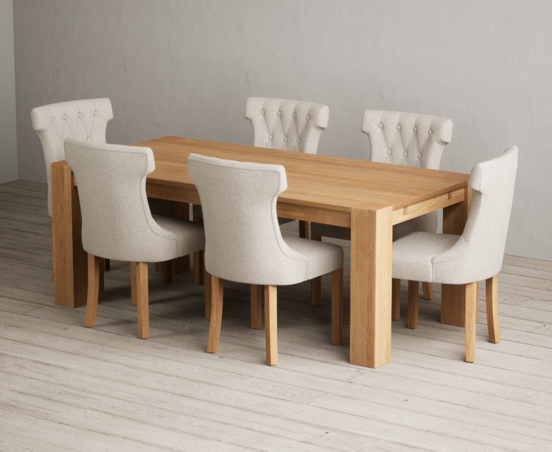 Sheringham 200cm Solid Oak Dining Table with 6 Grey Clara Chairs