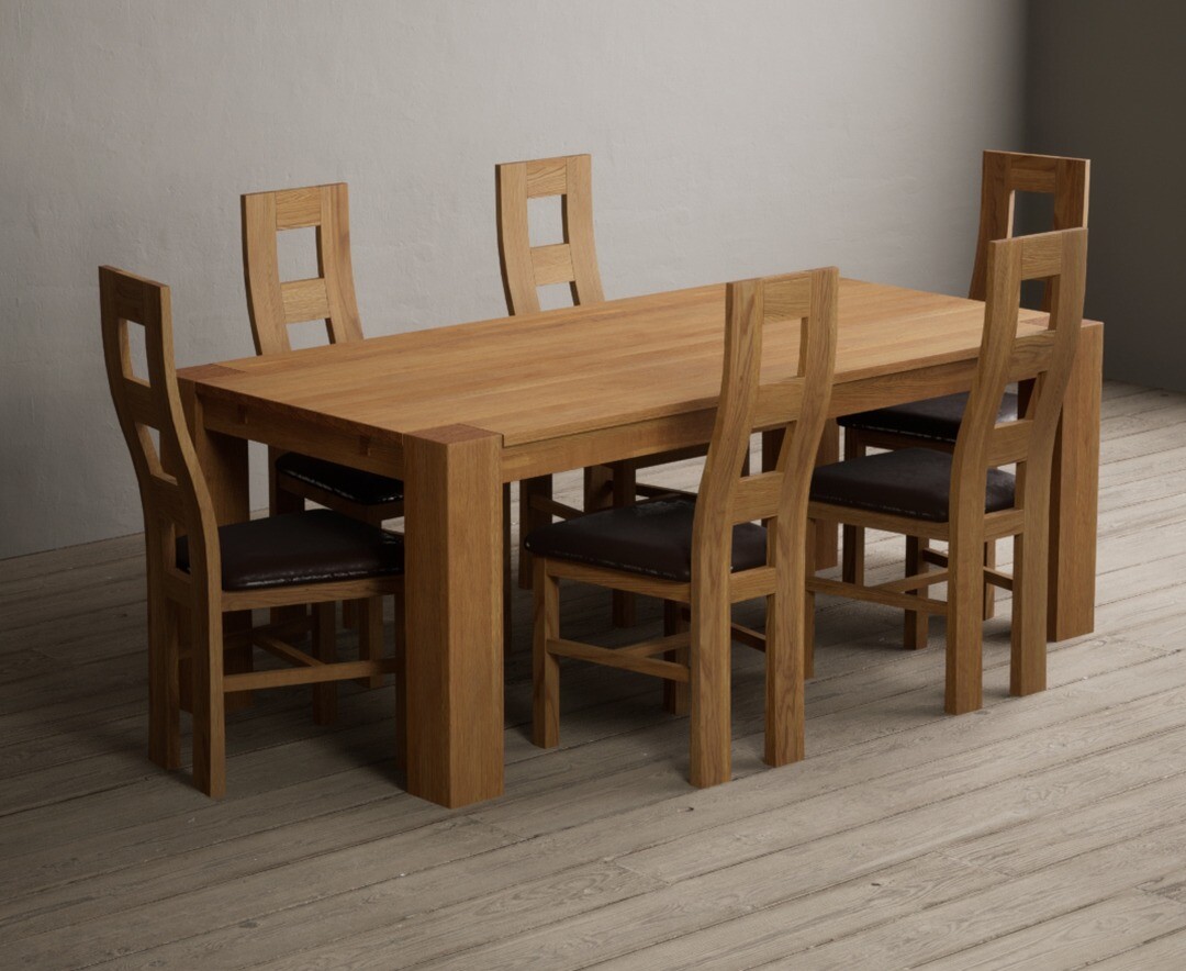 Sheringham 200cm Solid Oak Dining Table with 6 Blue Natural Chairs