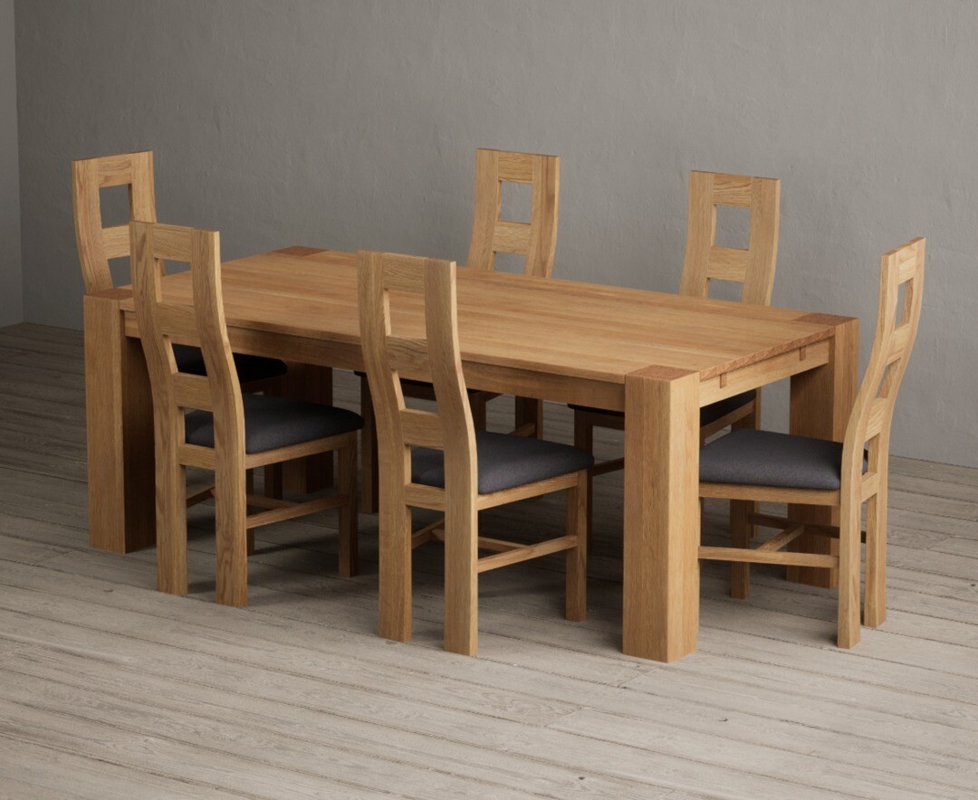 Sheringham 200cm Solid Oak Dining Table with 6 Blue Natural Chairs