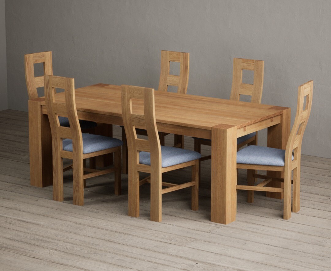 Sheringham 200cm Solid Oak Dining Table with 6 Blue Natural Chairs
