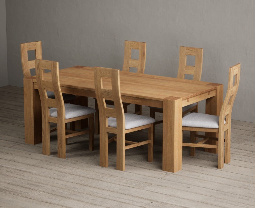 Sheringham 200cm Solid Oak Dining Table with 6 Blue Natural Chairs
