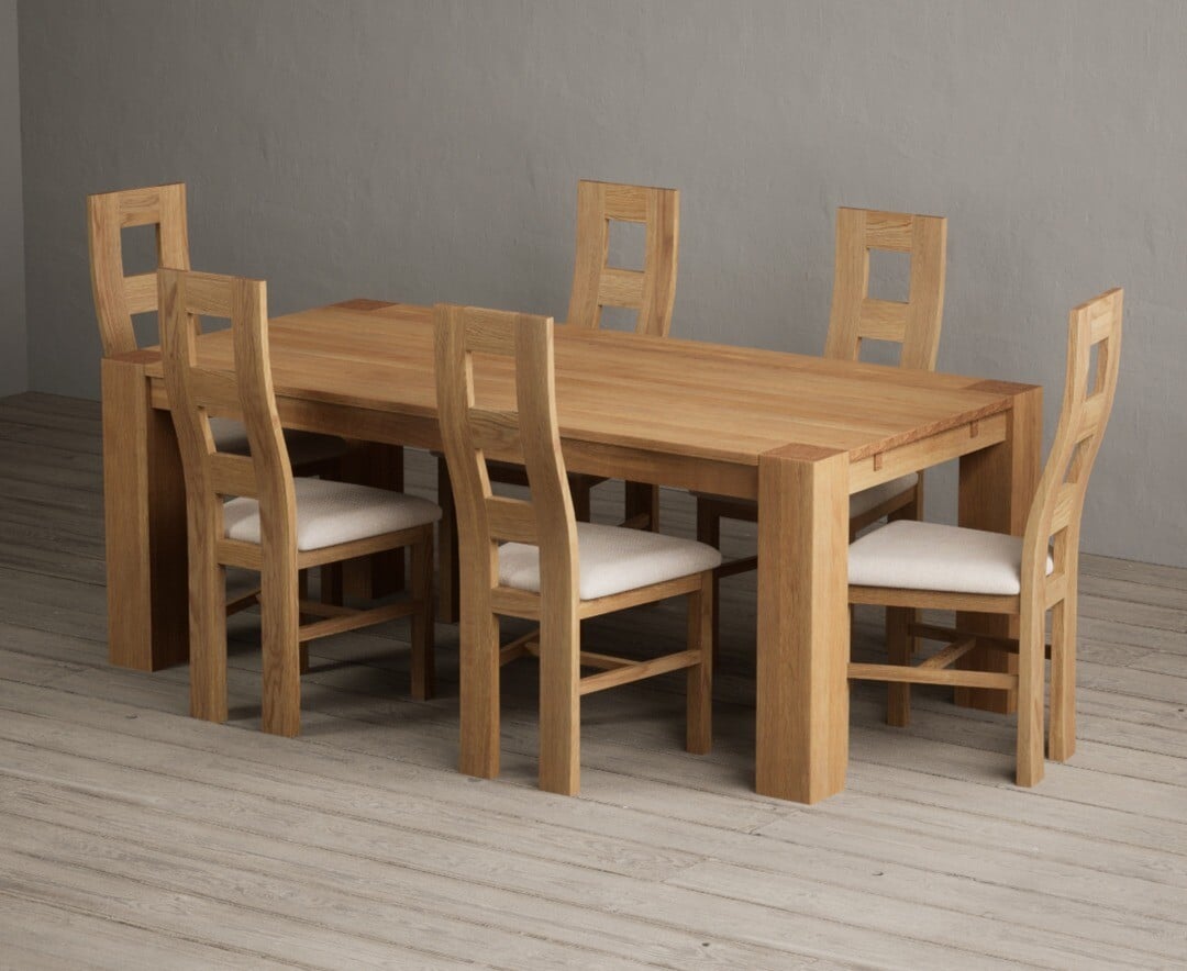 Sheringham 200cm Solid Oak Dining Table with 6 Blue Natural Chairs