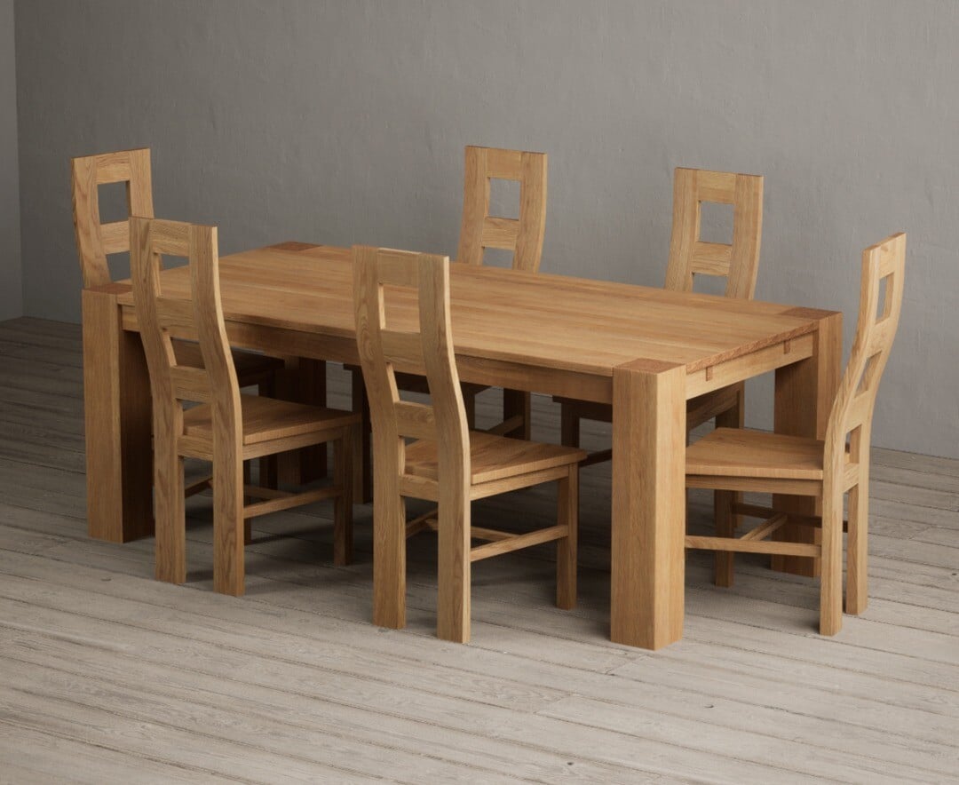 Sheringham 200cm Solid Oak Dining Table with 6 Blue Natural Chairs