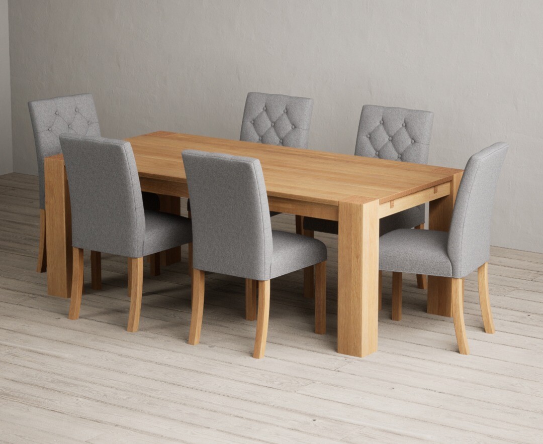 Sheringham 200cm Solid Oak Dining Table With 8 Grey Isabella Chairs