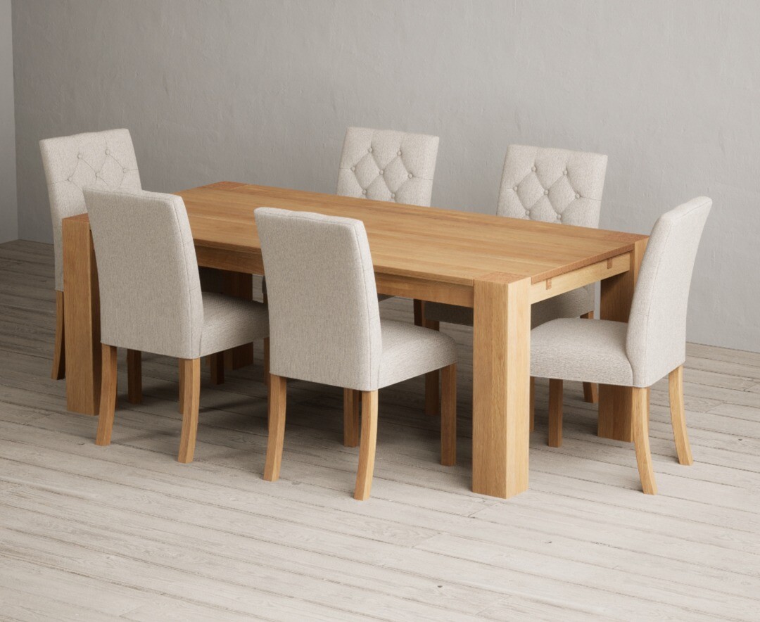 Sheringham 200cm Solid Oak Dining Table with 6 Grey Isabella Chairs
