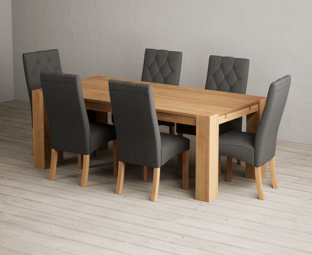 Sheringham 200cm Solid Oak Dining Table With 8 Grey Maya Chairs