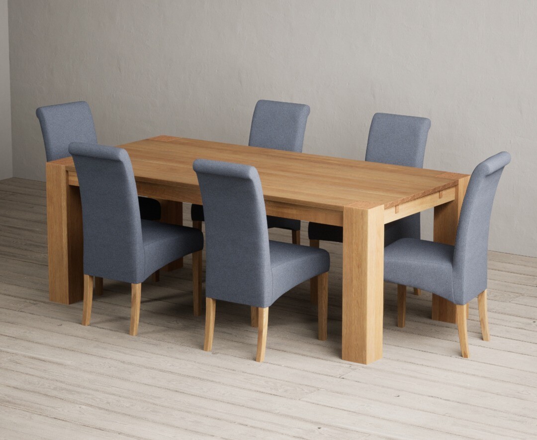 Sheringham 200cm Solid Oak Dining Table with 6 Natural Scroll Back Chairs